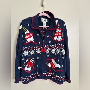 Vintage Heirloom Collectibles Snowman Sweater with Zipper Christmas XL‎